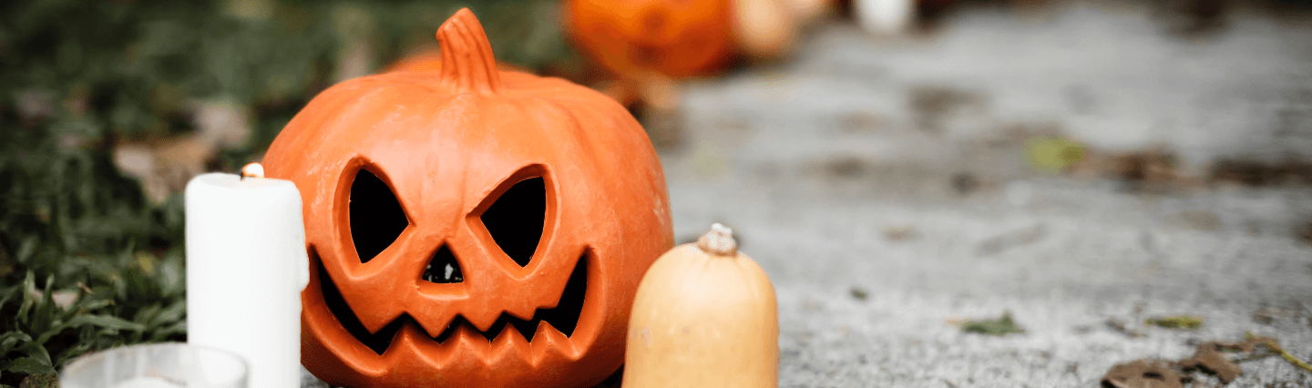 sidewalk decorated for Halloween