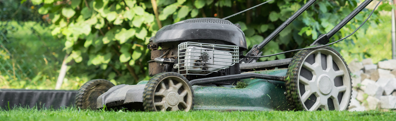 Lawn mower on healthy turf