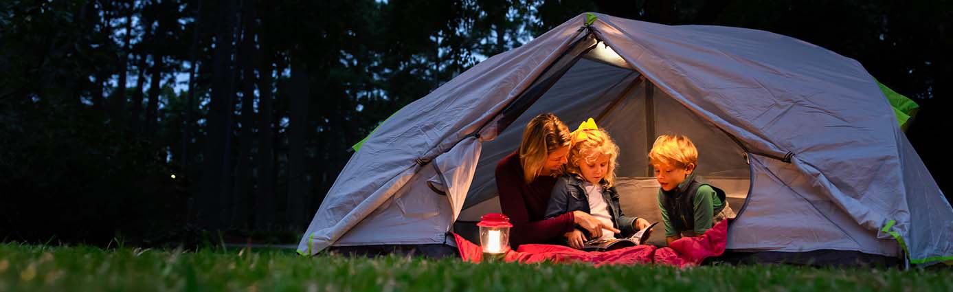 family camping in tent