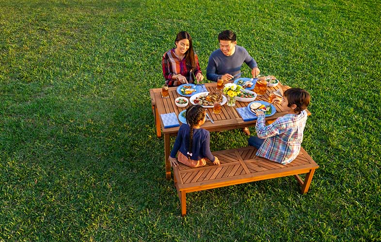 Family enjoying a picnic on the lawn