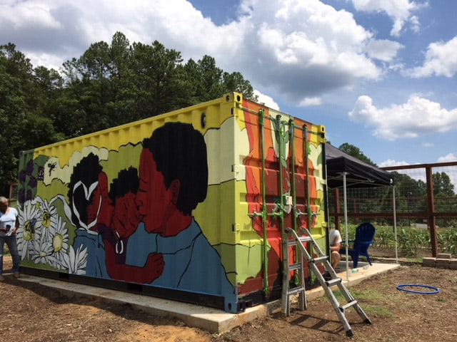 Outside mural painting of a family