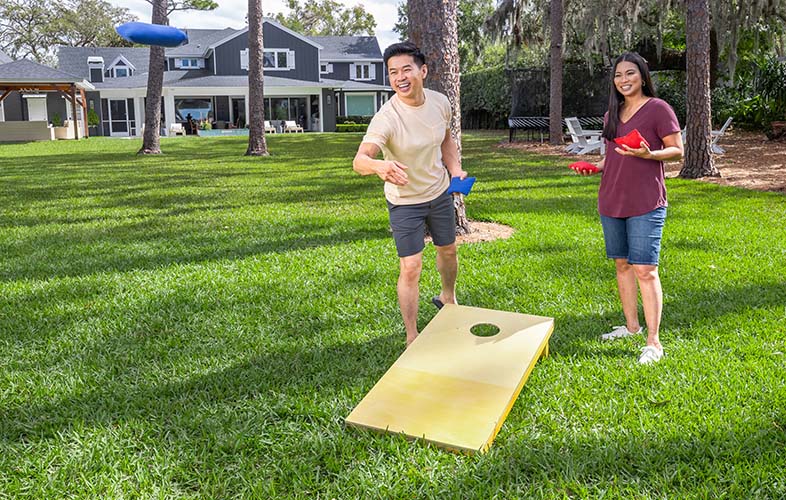 friends having fun on lawn