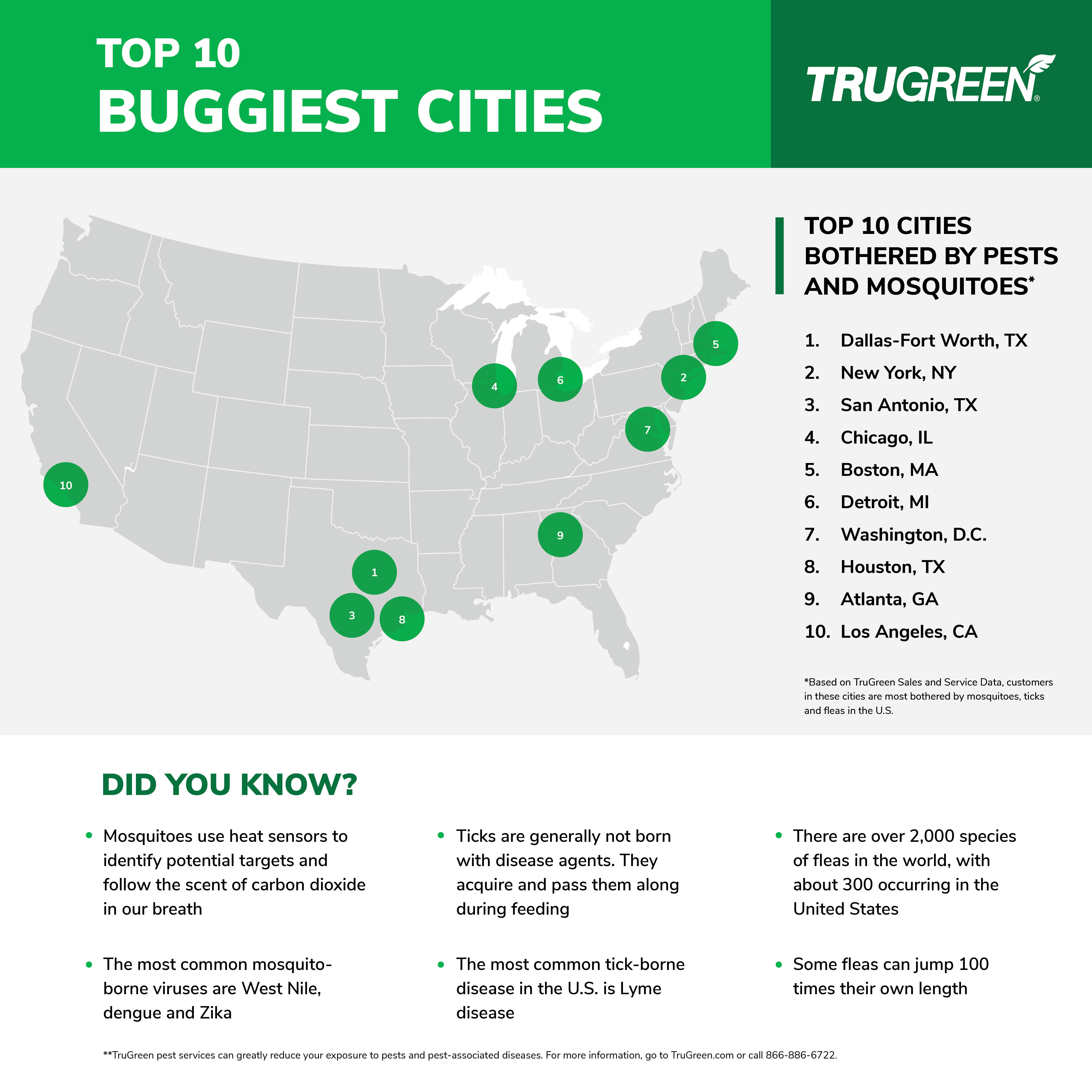 Map of Top 10 buggiest cities