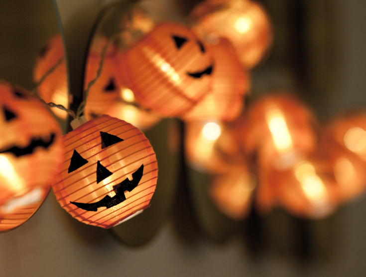 Close-up of Jack-o'-lantern pumpkin lights