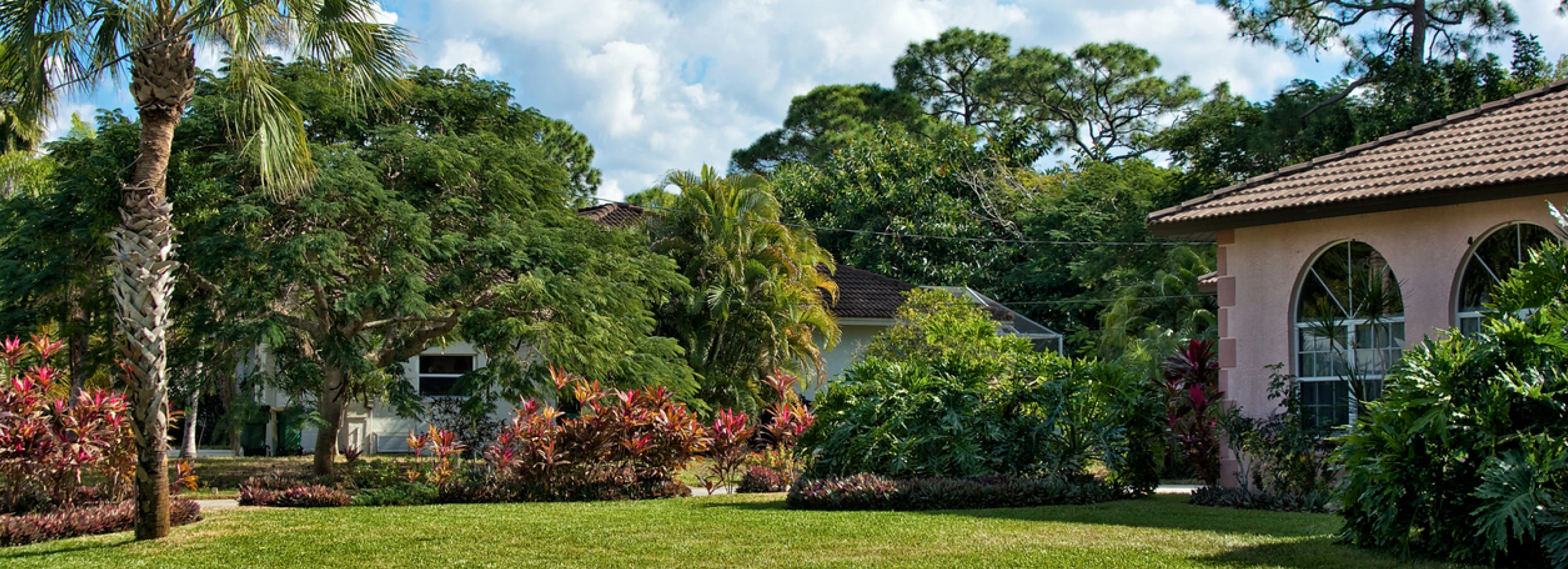 Lush, green lawn in front of home in Florida