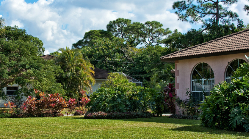 Lush, green lawn in front of home in Florida