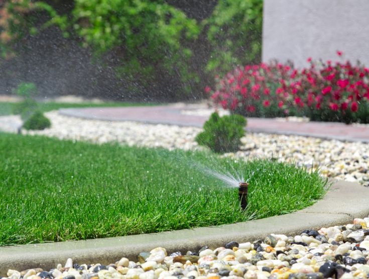 Irrigation sprinkler system watering a lawn