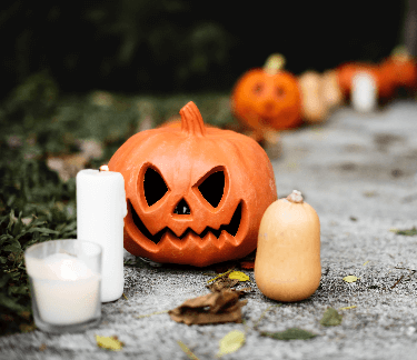 sidewalk decorated for Halloween